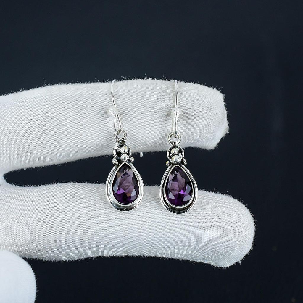 Beautiful Amethyst Gemstone Earrings, 925 Sterling Silver Earring, Handmade Boho Silver Jewelry Dangle Earrings, Engagement Gift