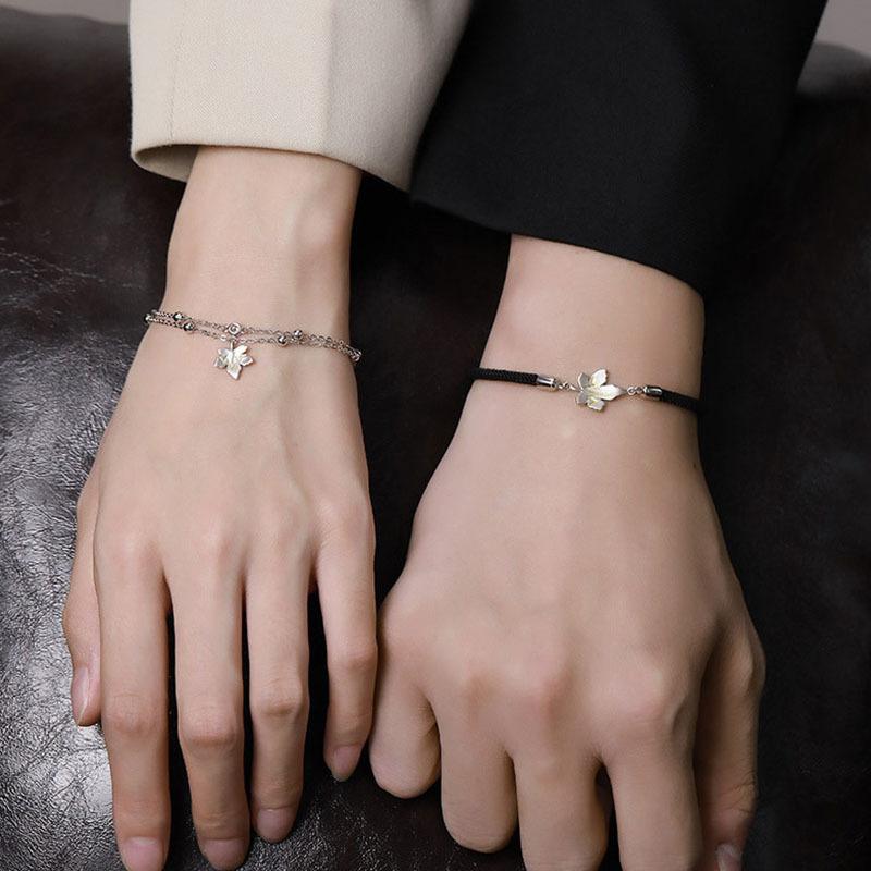 New Maple Leaf Couple Bracelet for Boys and Girls, Double-layer Niche Design, Couple Black Woven Hand Rope