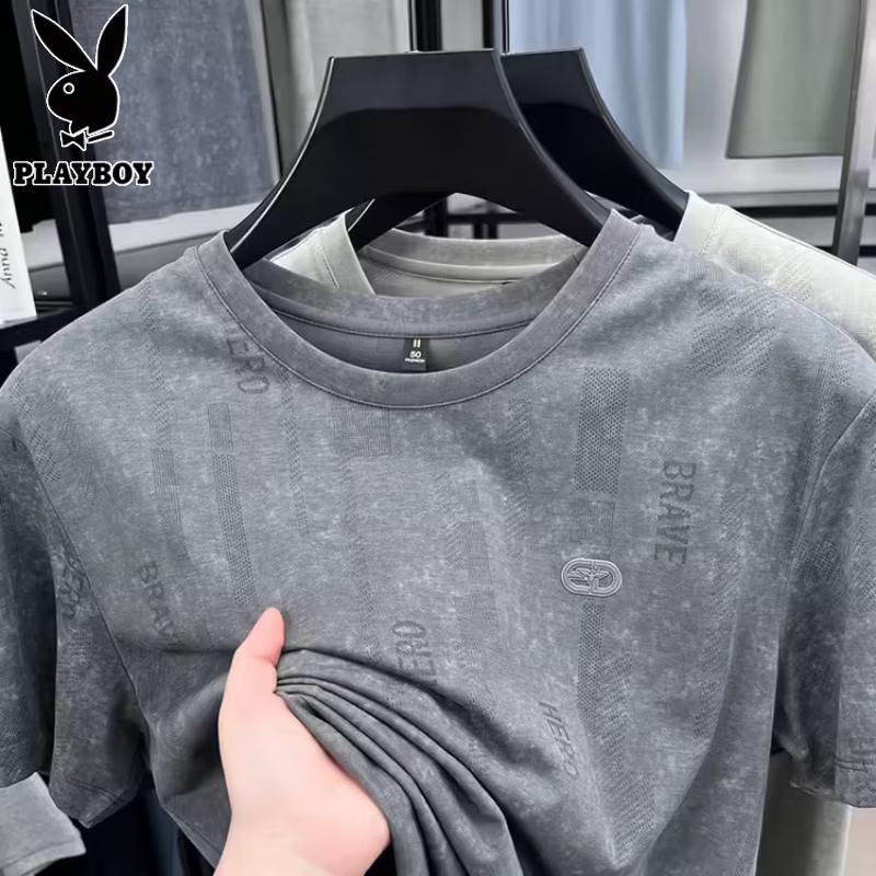 PLAYBOY Men's Mercerized Cotton Short Sleeve Crew Neck T-Shirt