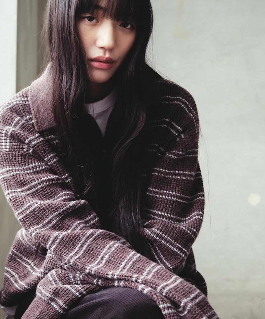 HORLISUN Casey Border Knit Pullover Melange Brown