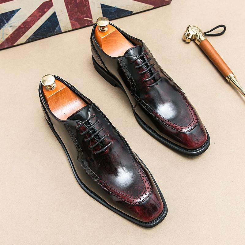 Fashion Men Popular Fashion Formal Shoes with Black and Red Lace Up Business Office Gentleman Block Shoe Wedding Banquet Socia Men Shoes