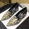 Mocassins Pointus Strass pour Femmes Élégant Tempérament Chaussures Simples Fait Main Talons Hauts Talons Épais Chaussures pour Femmes Zapatos Mujer