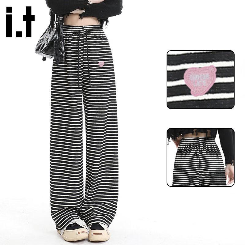 Women s Striped Drawstring Wide-Leg Pants S