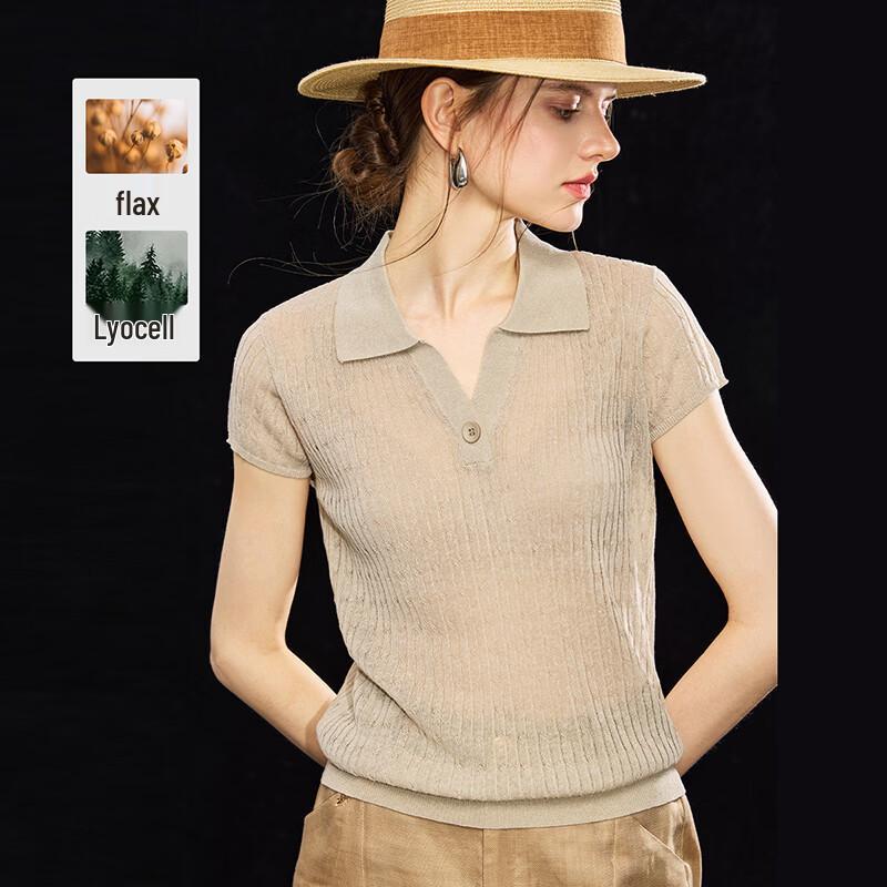 Fogdao Women s Tencel Linen Knit Polo T-Shirt One Size абрикосовый