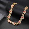 Hip Hop Broken Love Heart Rhombus Cuban Chain Bracelet Men Women 12mm Iced Out Alloy Inlaid Rhinestone Necklaces Fashion Jewelry