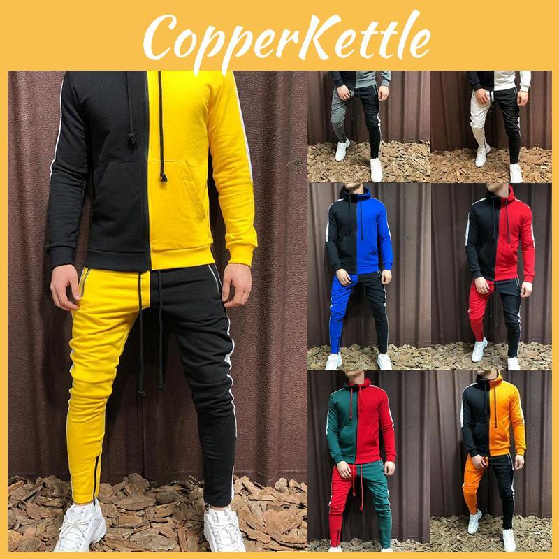 Stylish Men's Tracksuit Suit With Hoodie And Zipper Closure For Gym And Sports