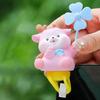 Cartoon Windmill Car Decoration with Soft Doll Cute Rotary Ornament for Dashboard Handlebar & Vent Solar/Manual Spin Fun Summer Gift for Car Bike