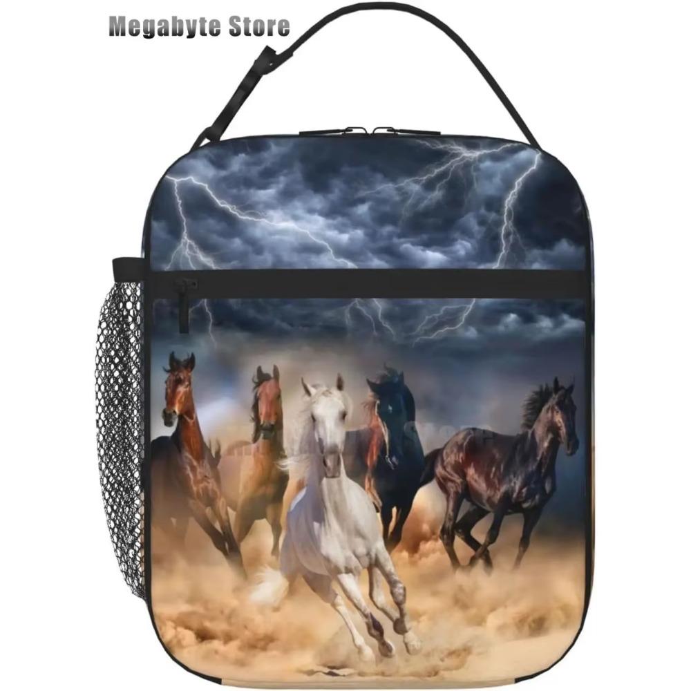Horse And Flower Lunch Box Insulated Lunch Bags Zipper Lunch Bag Cooler Tote Bag For Teens Men Women Office Picnic