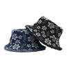 Spring Denim Cartoon Flower Embroidery Bucket Hat Fisherman Hat Outdoor Travel Sun Cap For Girl And Women 151