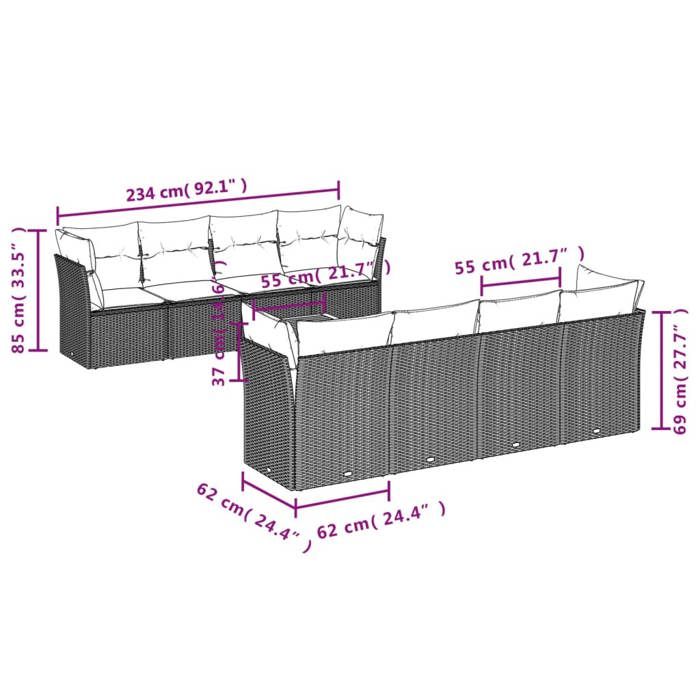 VidaXL Garden Lounge Set with Cushions 9 Pcs, Patio Sofas, Furniture Set, Outdoor Terrace Furniture, Grey 3255858