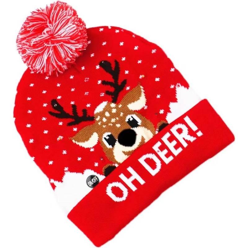 Unique Patterned Christmas Beanie Hat With Bright Led Lights For Winter Cheer