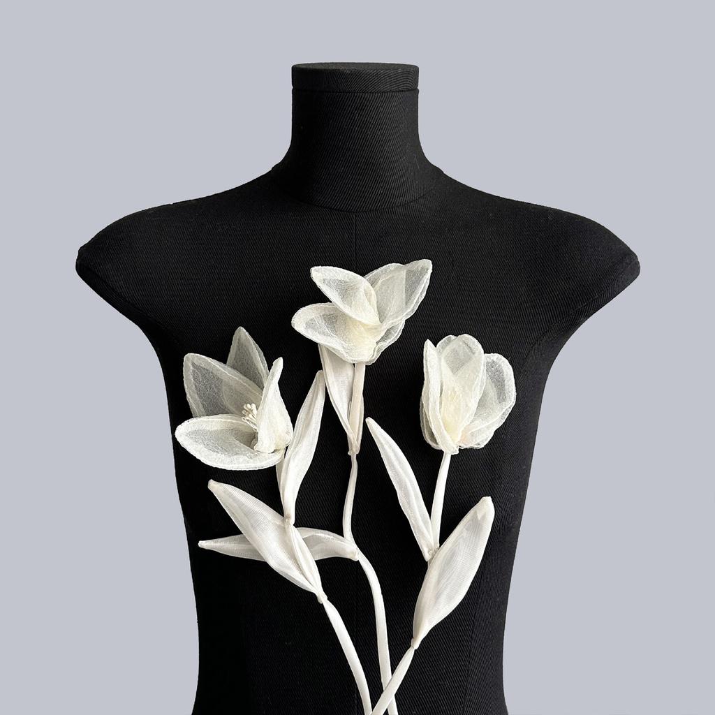 3D Fabric Flower Appliques Handmade Clothing Accessories Sweater Dress Sewing on Flower for Crafting Formal Costume