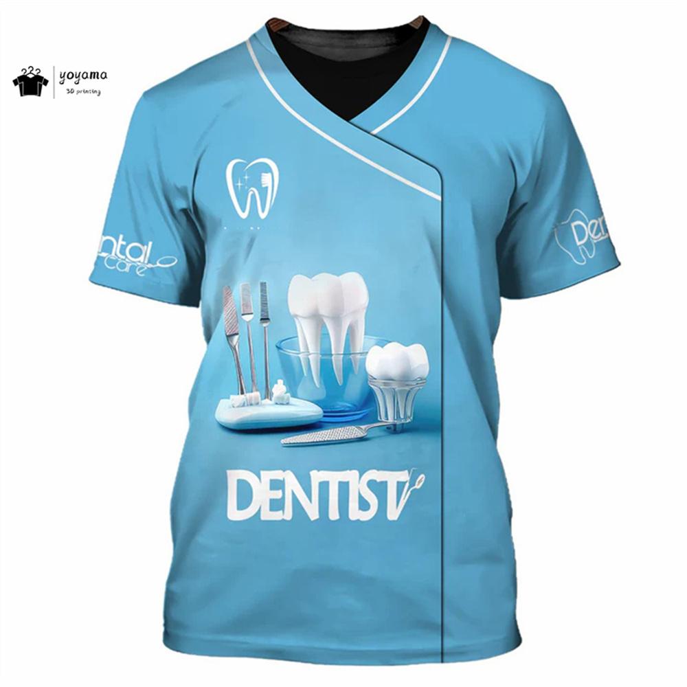 Fashion Men's T-Shirt 3D Print Short Sleeve T-Shirt Dentist Work Clothes Summer Casual Oversized T-Shirt Men's Dentist Clothing