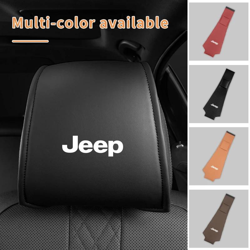 2Pcs Leather Car Seat Headrest Protective Covers Automotive Interior Accessories for Jeep Wrangler Grand Cherokee Compass