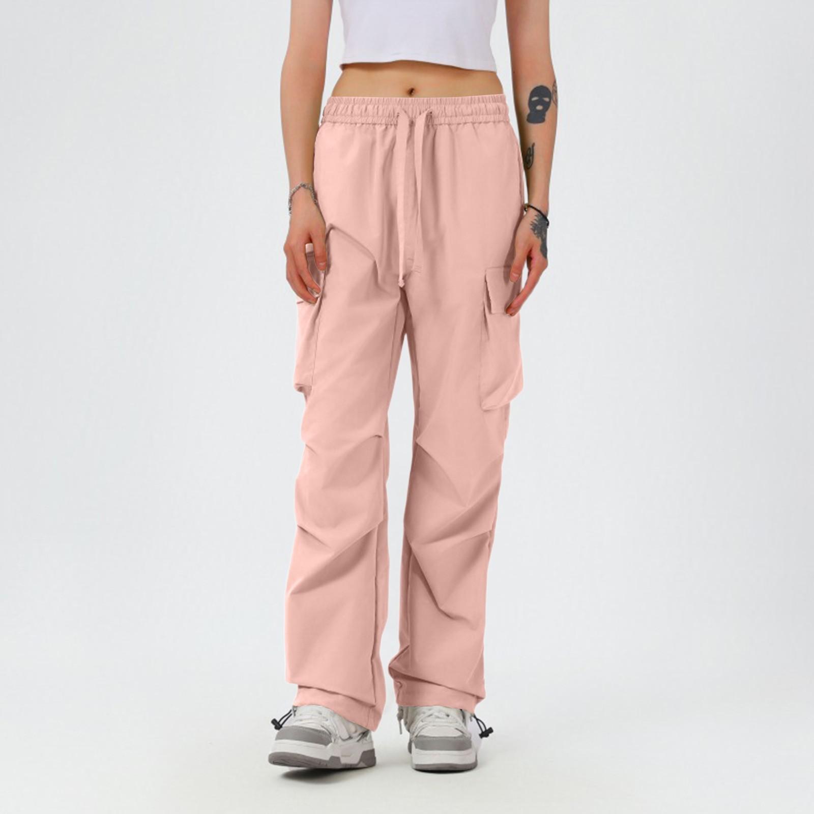 

Женские модные широкие брюки-парашюты карго, альпинистские спортивные брюки с высокой посадкой, свободные брюки XL розовый