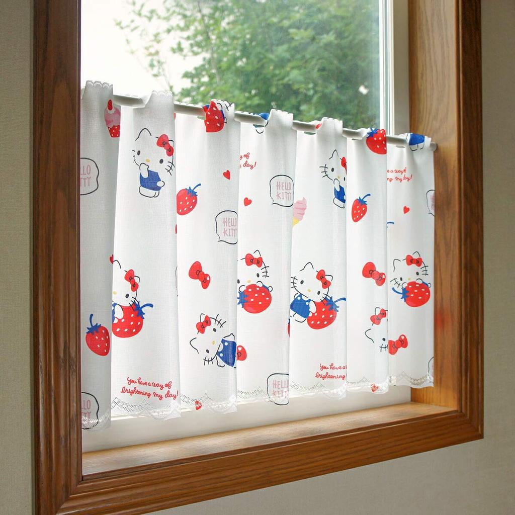 Noren Kobo Cafe Curtain Hello Kitty Happiness Girl 120cm X 45cm Small Window Privacy Screen 93541 (width) (length)