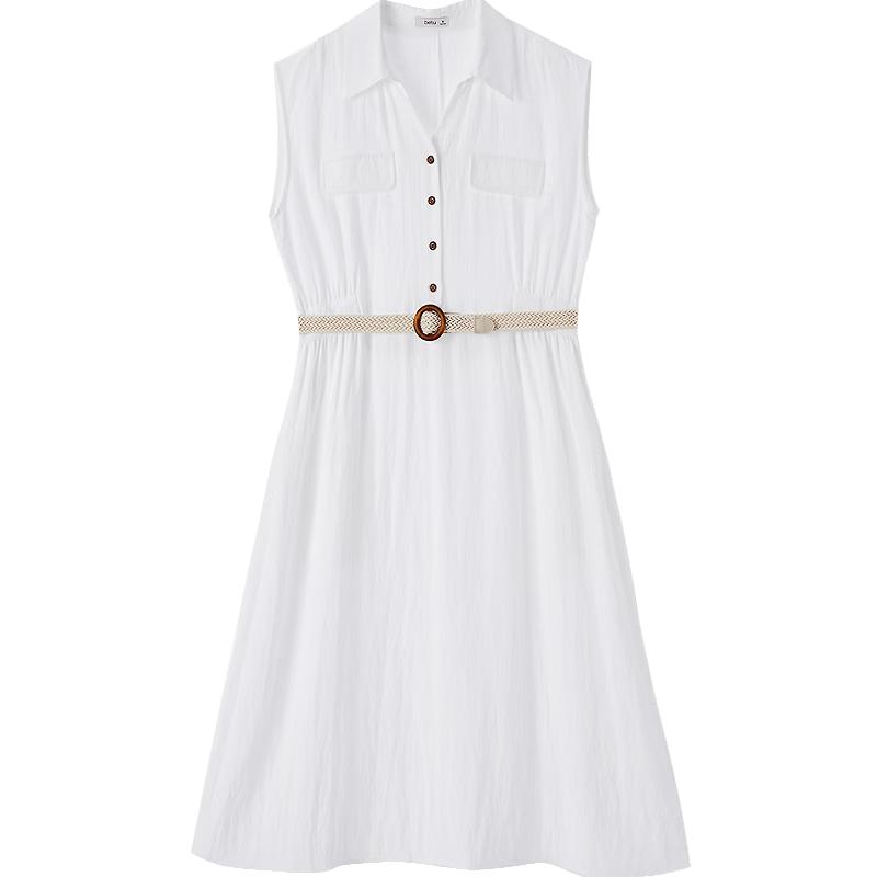 Baitu Women s Summer Sleeveless Lapel Belted Dress L