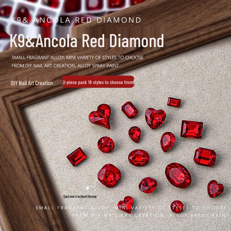 Ankara Red Heart & Geometric Rhinestones Nail Art Decorations, 2 Pieces