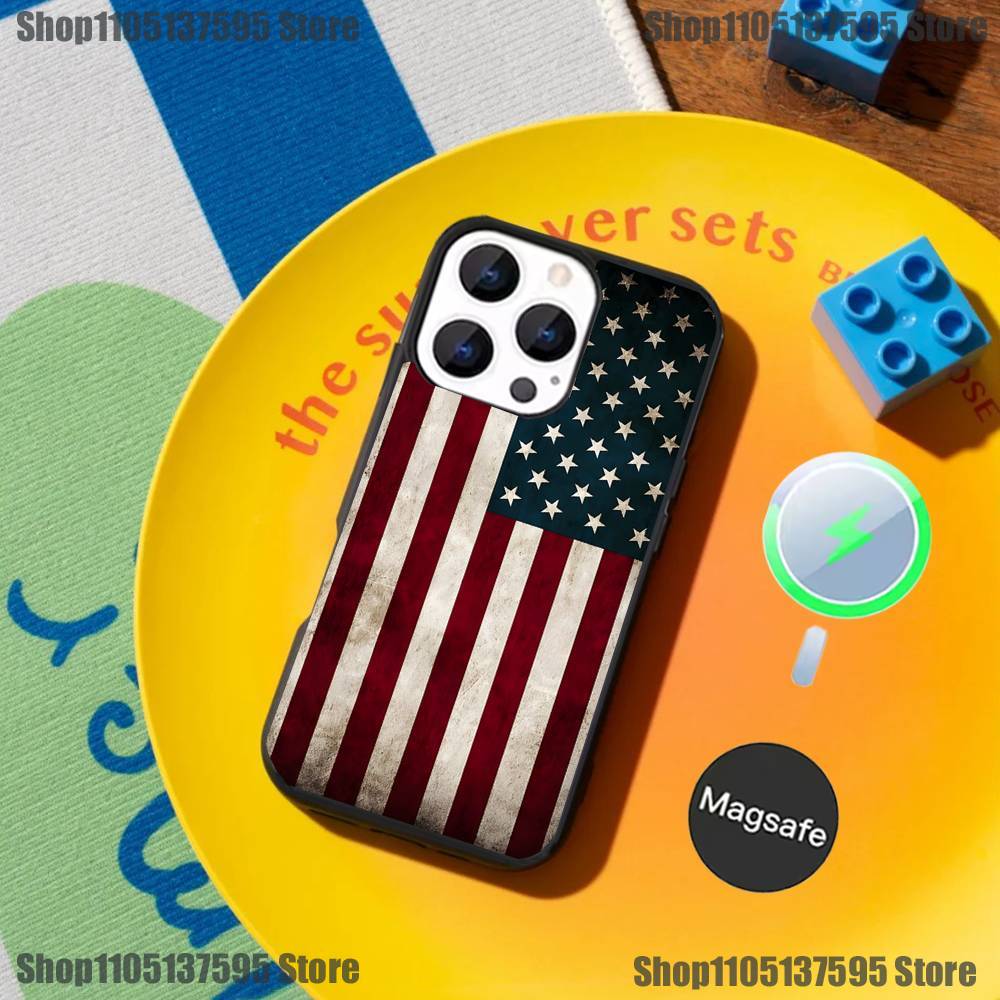 Flag American USA Phone Case For iPhone 17,16,15,14,13,12,11,Pro,Max,Plus,Mini,SE4,E Magnetic Magsafe Wireless Charging