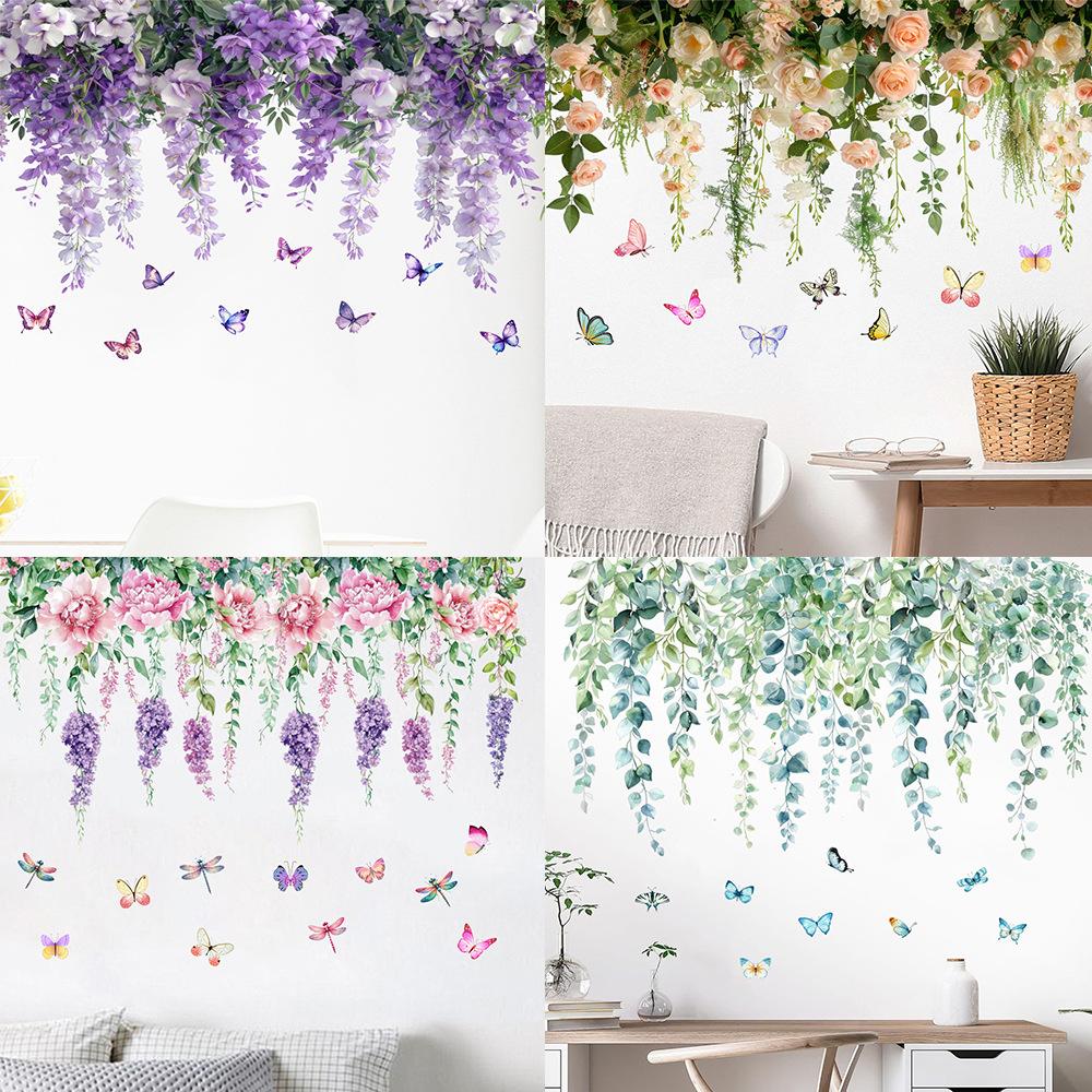 Flower Plants Wall Stickers Home Decoration Bedroom Adhesive Decals Wallpaper