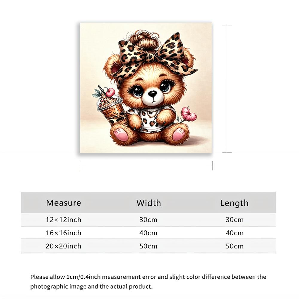 5D Diamond Painting Cute Bear with Leopard Bow DIY Craft Kit Full Drill Diamond Art Home Wall Decor Gift for Living Room