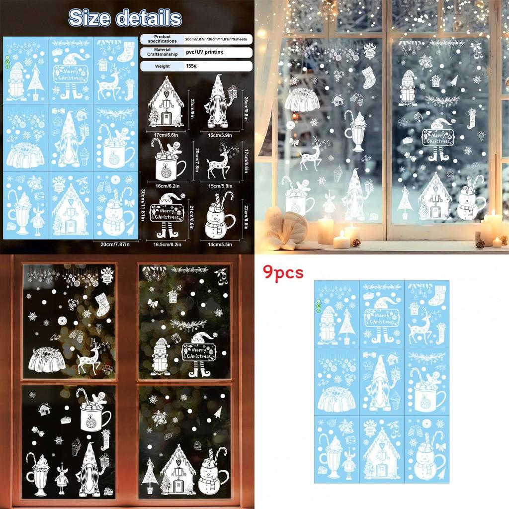 Christmas Snowflake Reindeer Window Sticker With Static Glass Decals For Holiday Decor