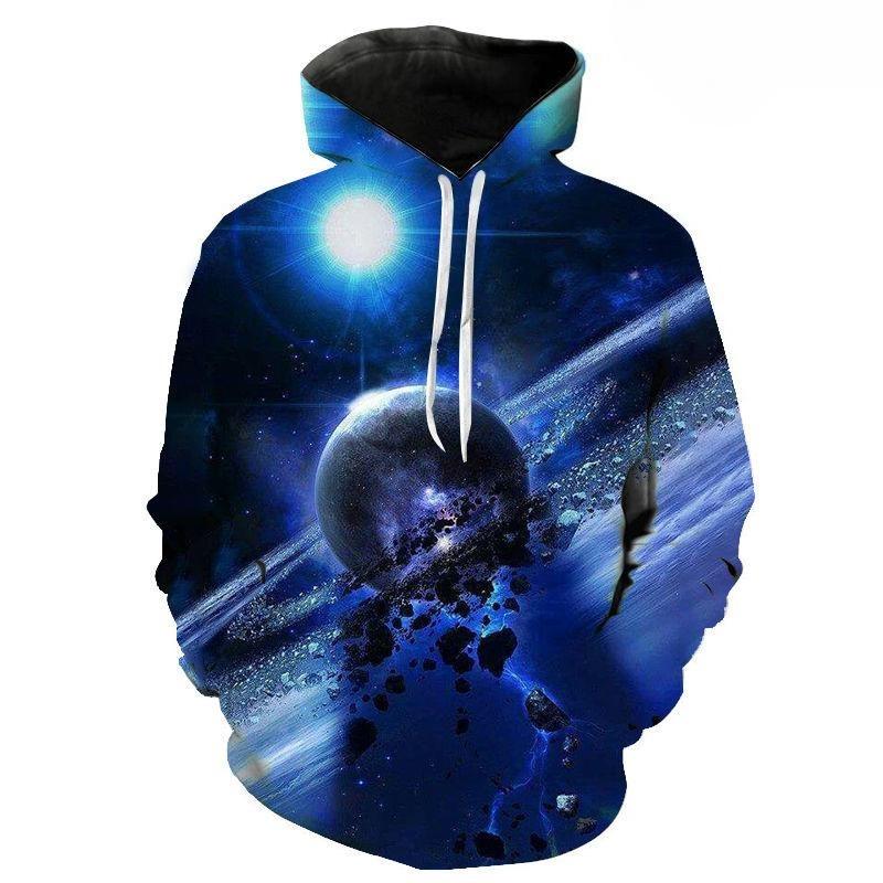 Bright Solar System Galaxy Fleece Hoodie, Men's Thick Warm Autumn Winter Sweatshirt, Colorful Planet Starry Sky Pullover for Dreamy Space Style