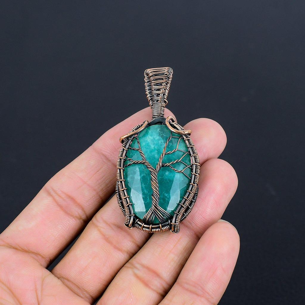 Emerald Pendant, 999 Copper Wire Wrapped Pendant Gemstone Jewelry, Handmade Pendant Amazing Jewelry, Gift For Her