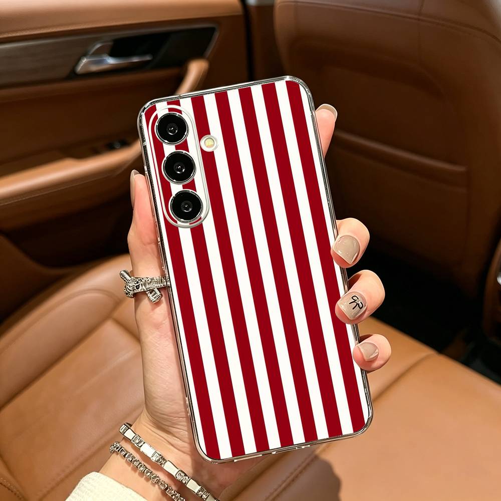 Burgundy White Stripe Clear Phone Case for Samsung Galaxy A71, A70, A52, A51, A40, A30