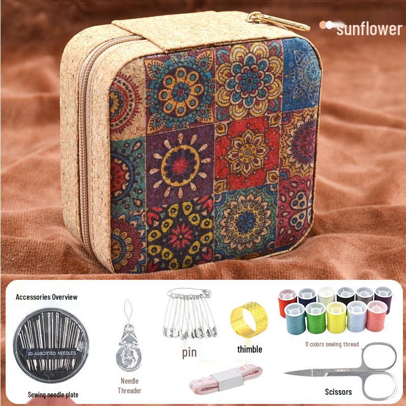 Retro-Style Faux PU Leather Sewing Box with Needle and Thread Set - Portable Household Essential Kit