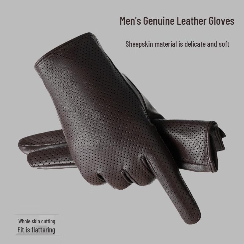 Men's Slim Fit Touchscreen Leather Driving Gloves - Breathable Sheepskin for Spring/Summer.