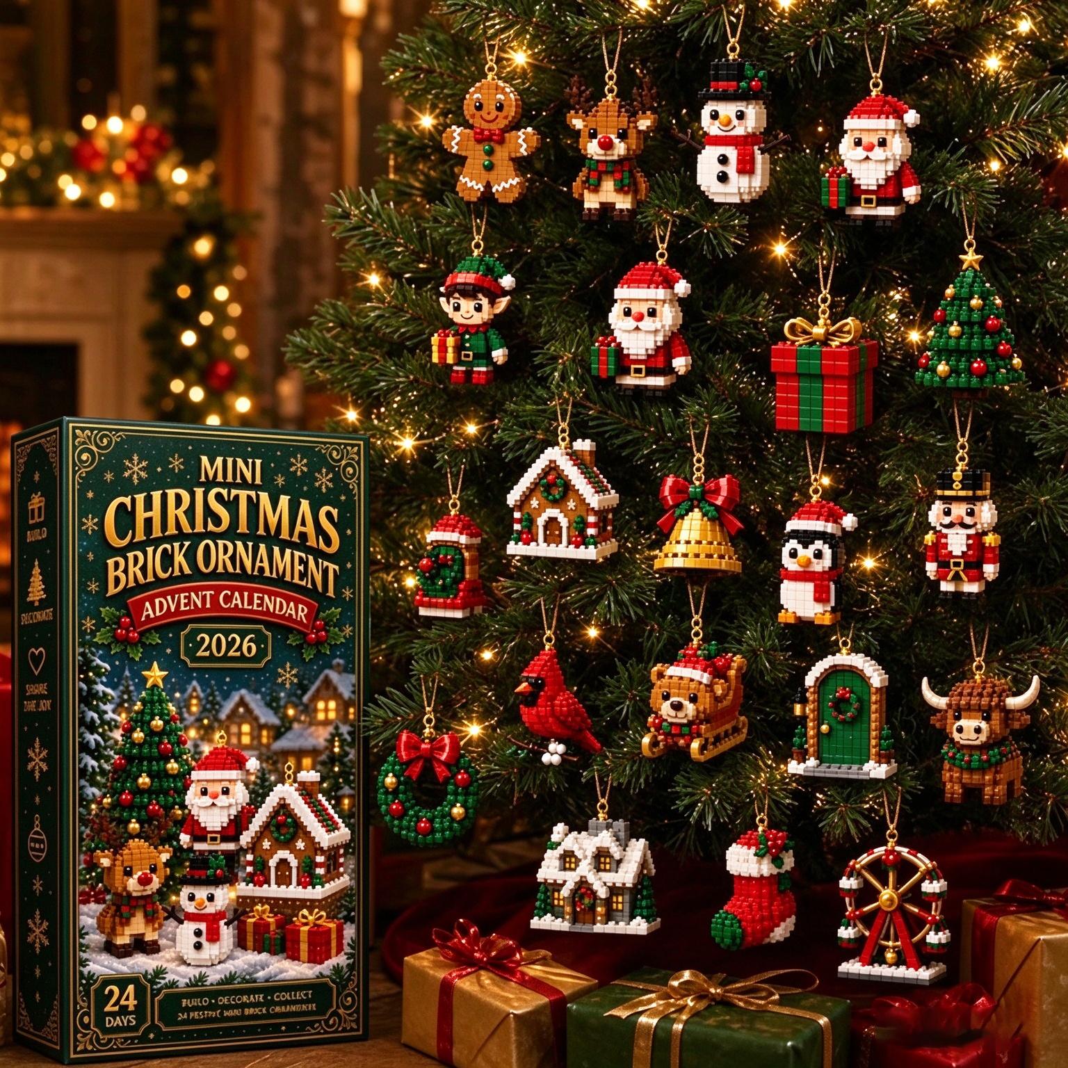 PICKNOW 1 set Kerst Bouwstenen Adventskalender, 24 Dagen Aftelsteen Ornament Kit, Kerstboom Hangdecoratie Cadeau