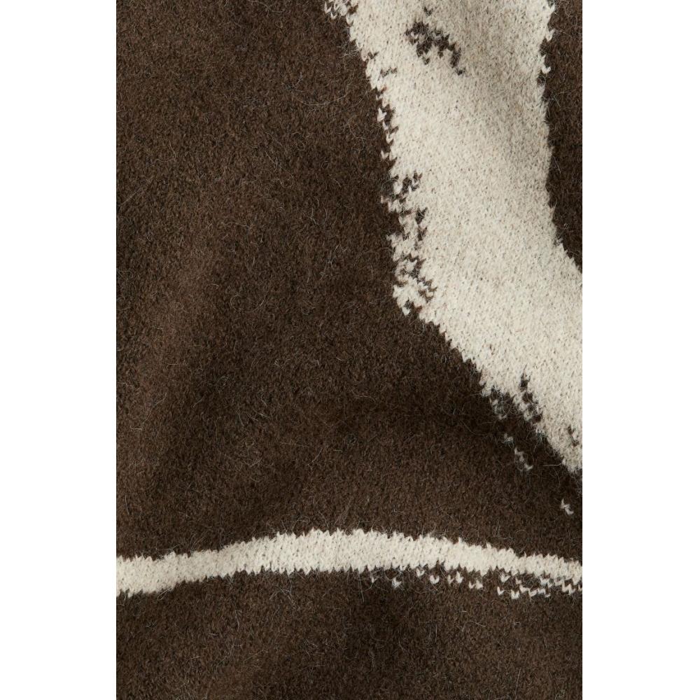 H M Loose Fit Jacquard Knit juMper Brown Pattern