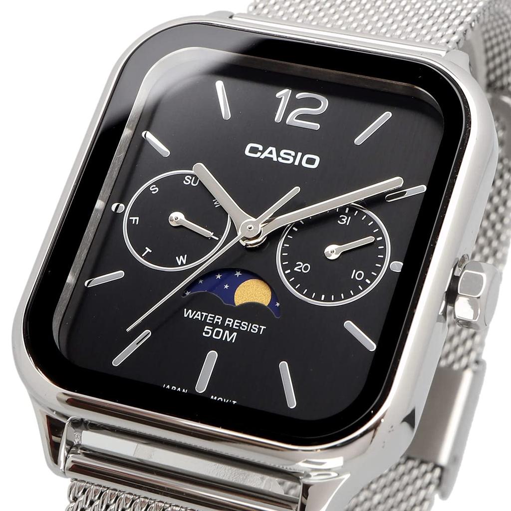 Casio Standard Moon Phase Analog Watch MTP-M305M-1AV Metal Mesh Band Black Men's