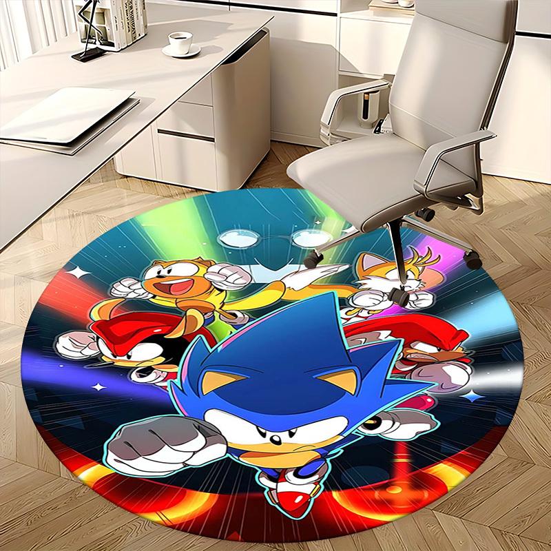 1pc Sonic the Hedgehog Anime Cartoon Design Round Carpet  Office Chair Mat, NonSlip Rug for Home Decor, Living Room, Bedroom, Game Room