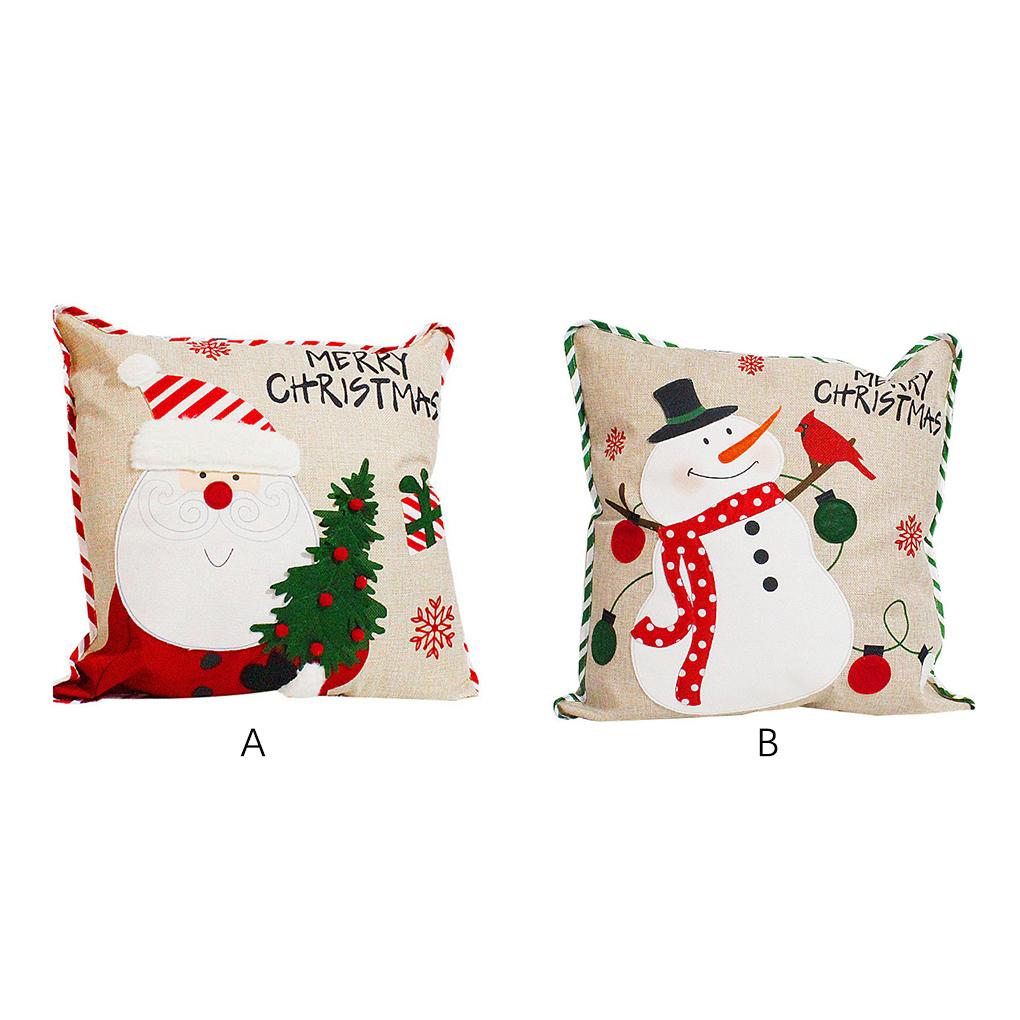 Christmas Cushion Covers Santa Claus Hugging Pillowcase Linen Embroidery Sofa Printing Pillow Cover Party Home Hotel Car