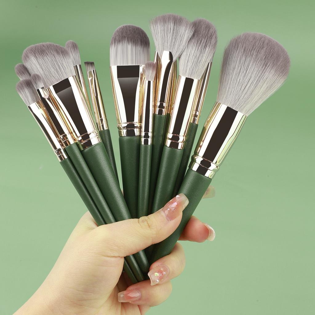 Nytt 14-delars Grönt Moln Sminkborstset, Inklusive Mjuk Pudderborste och Ögonborste, Skönhetsmakeupverktyg