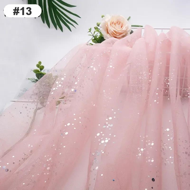 Solid Color 100x160cm Soft Shiny Sequins Tulle Fabric Galaxy Style for Wedding Party Dress Shirt Decor Sewing Material Etc