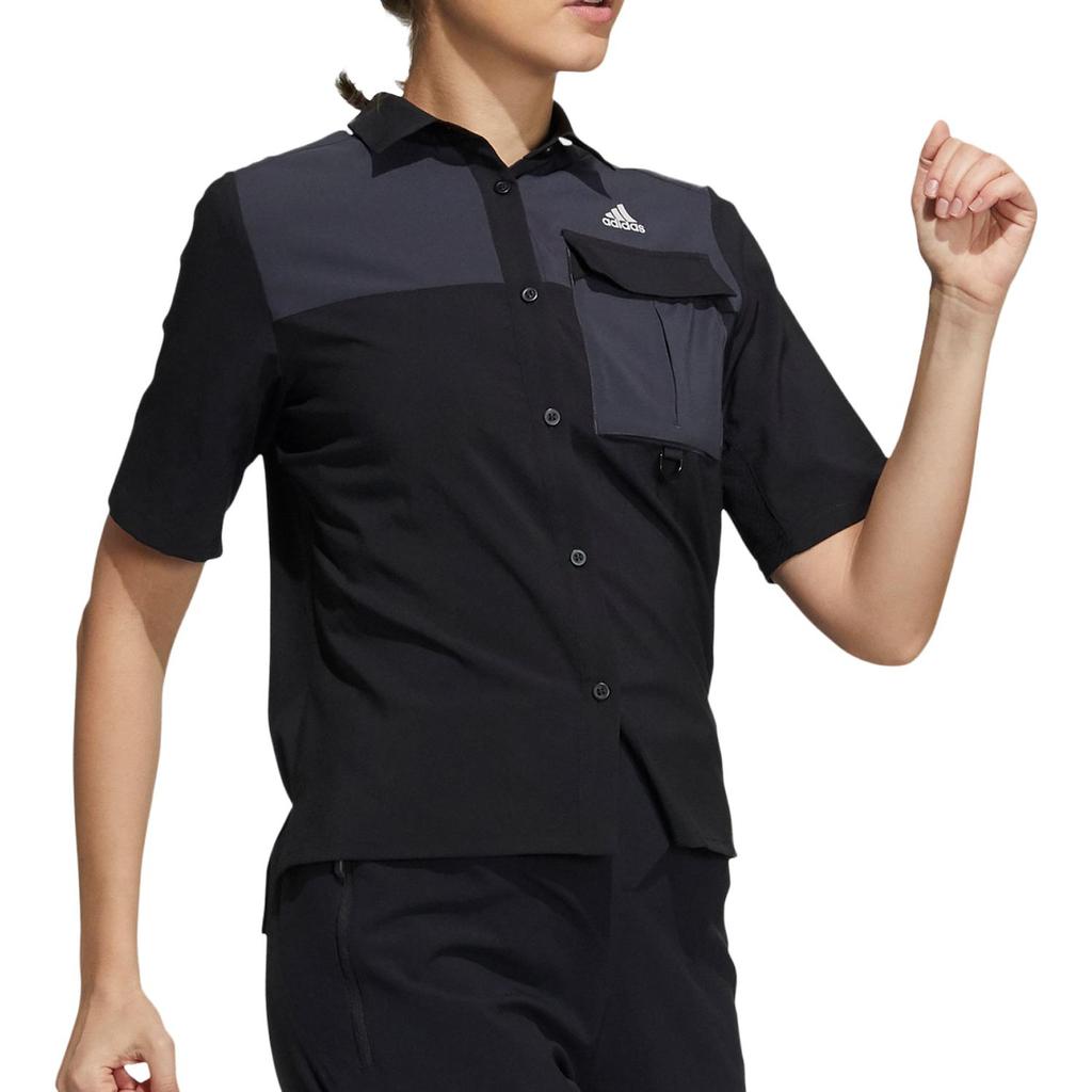 Adidas Color Block Sports Casual Short Sleeve Shirt Women Shirts Black Gray H13816