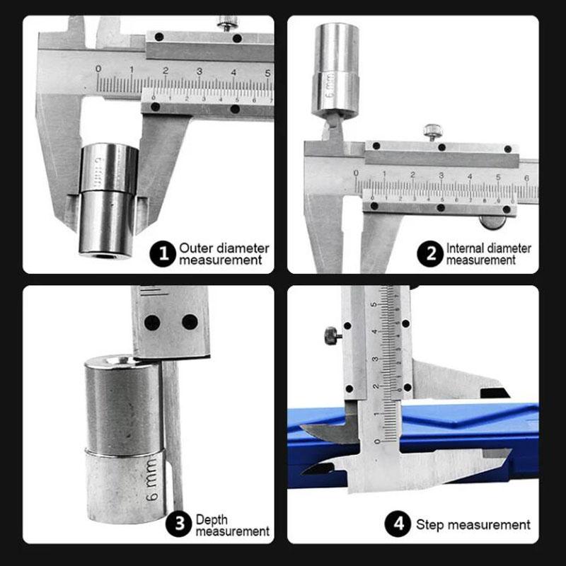 Professioneller Industrieller Messschieber Kohlenstoffstahl Präzisionsmessung Vierfachnutzung Präzisionsmetrisches Messwerkzeug Neu