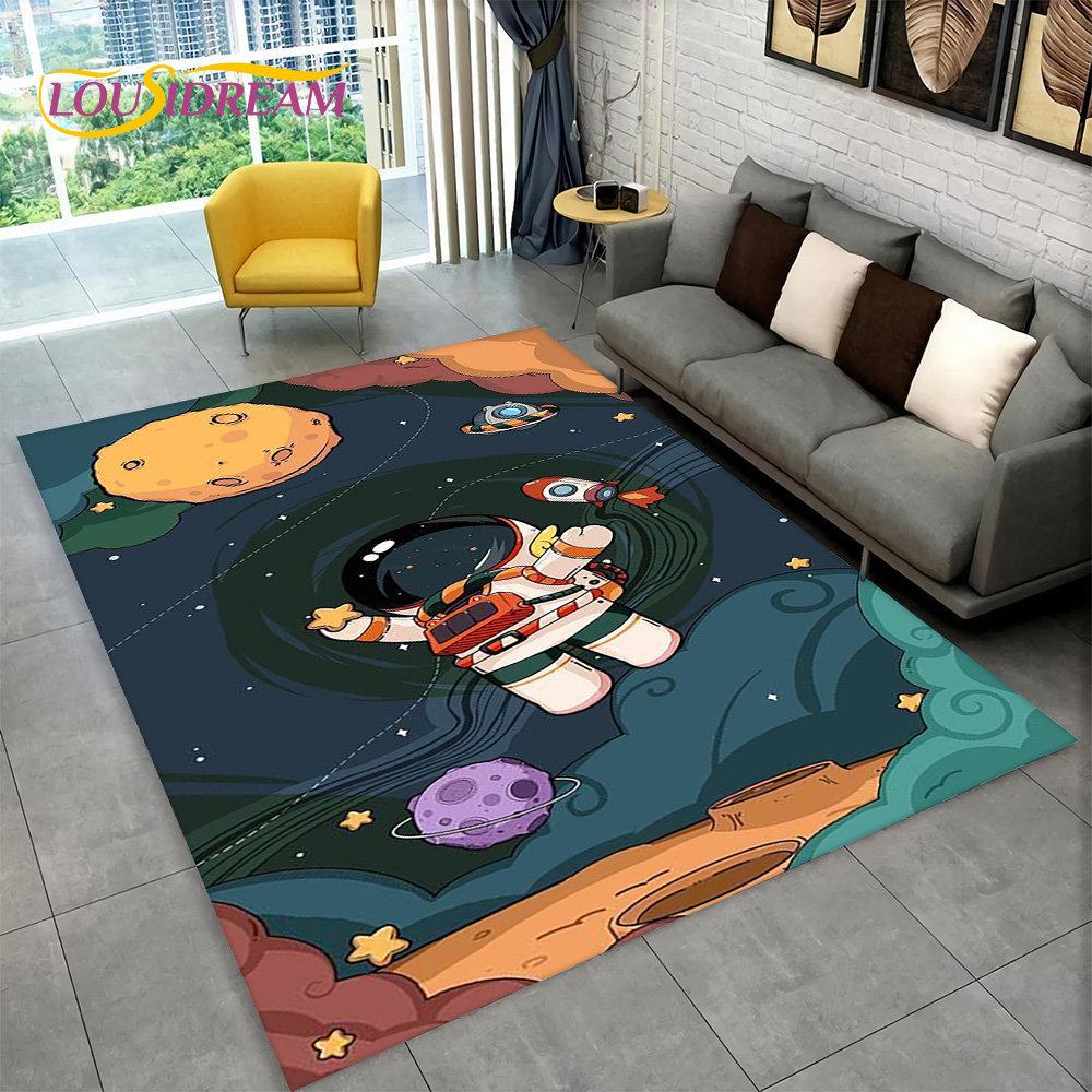 Dywan 3D Cartoon Astronaut Space Area, dywanik do domu, salonu, sypialni dziecięcej, sofy, wycieraczki, dekoracja, antypoślizgowa mata podłogowa dla dzieci