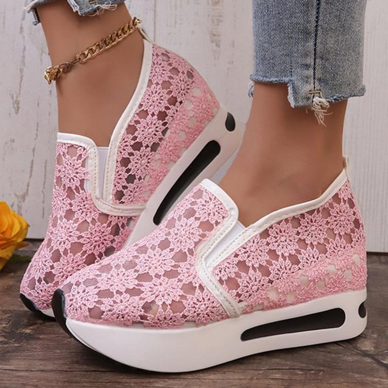 Fashion Concise Flower Hollow Sneakers Women 2025 Breathable Mesh Platform Sports Shoes for Woman Wear Resistant Walking Shoes Mujer