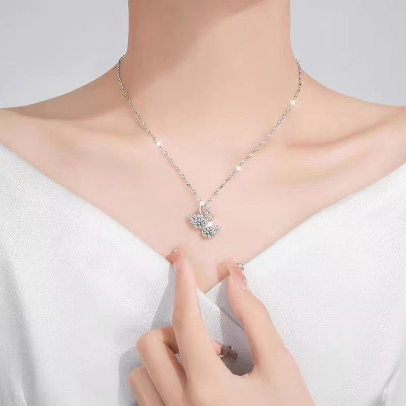 Double Swan Necklace Women'S Light Luxury Ins Niche Full Diamond Zircon New Pendant Collarbone Chain Jewelry Premium