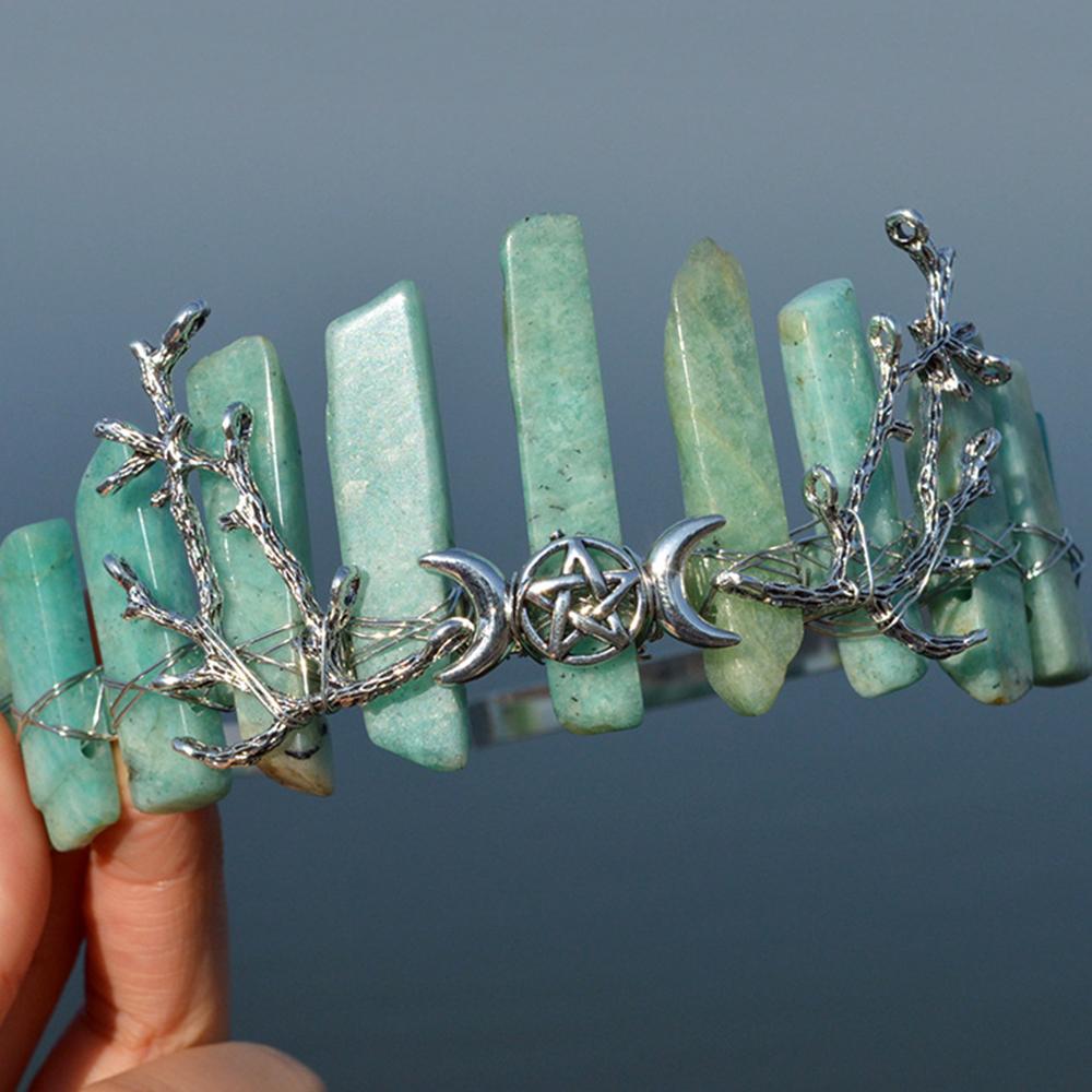 High Quality Witch Crown Silver Color Moon Star Hair Accessories Handmade Headband Crystal Quartz Tiara Jewelry Gifts