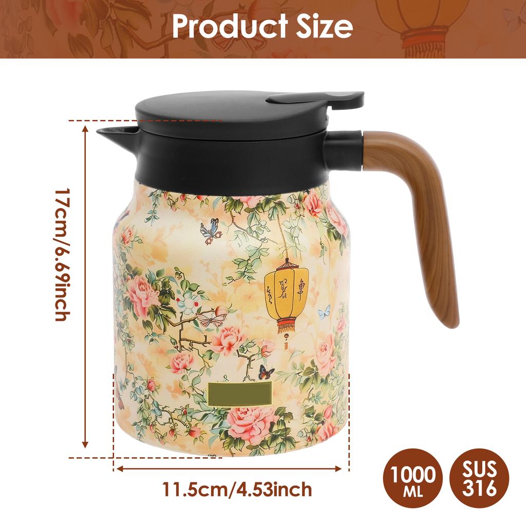 Indoor Insulated Tea Kettle with Comfortable Handle Built-in Stainless Steel Inner Pot Floral Pattern Insulated Kettle