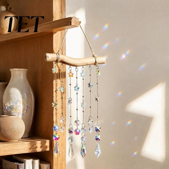Glittering Window Pendant Crystal Wind Chime Pendant, Sun Catchers with Long Outdoor Courtyard Accessory Tassel, Sophisticated Hanging Ornament