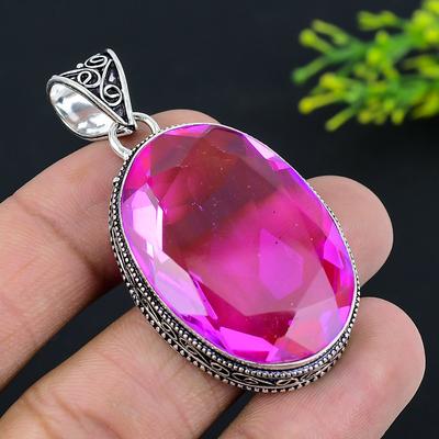 Natural Pink Rubillite Gemstone 925 Sterling Silver Gift Pendant 2.17" N1m76