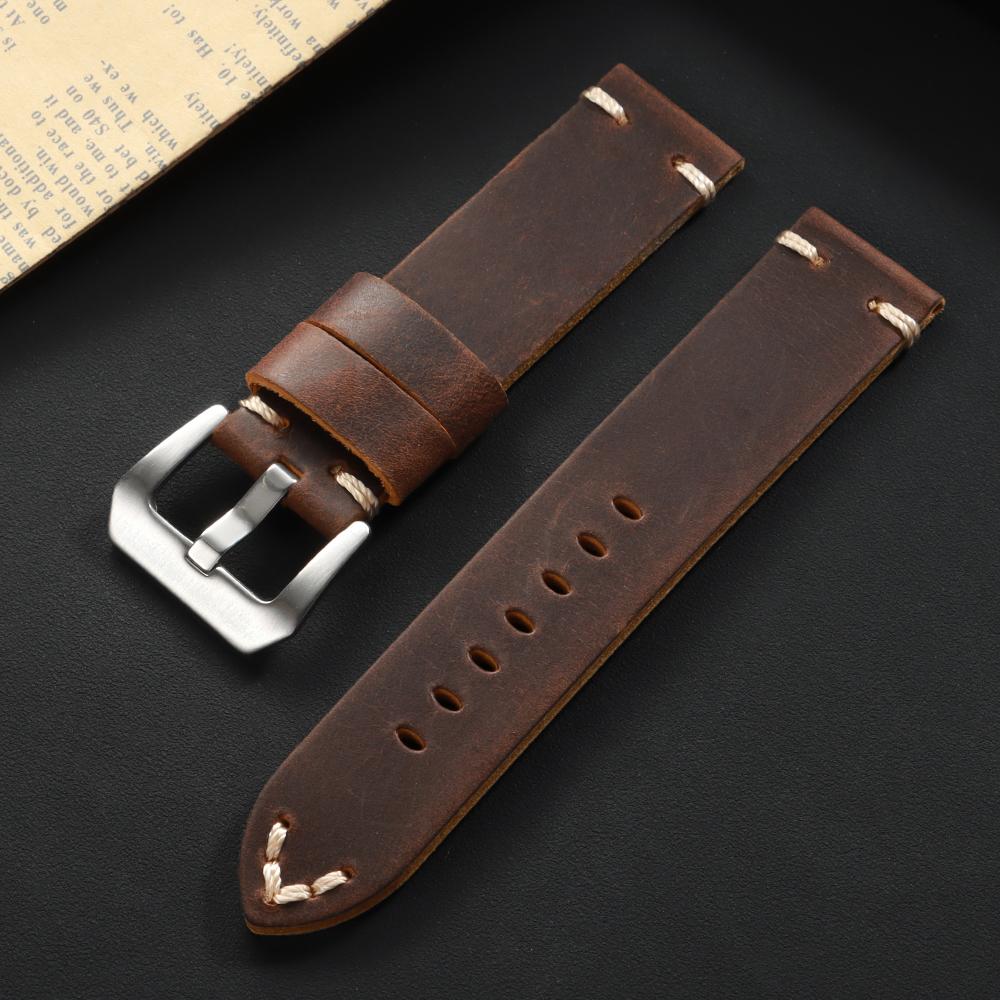 Vintage Crazy Horse Genuine Leather Strap Soft Stitching Cowhide Watch Band Men's Business Wristband 18/20/22/24mm for Panerai