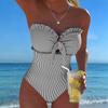 2026 Strappy Swimsuit One Piece Sexy Striped Ruffle Swimwear Women Bathers Bathing Swimming Swim Suit Padded Beachwear Summer