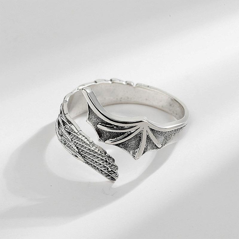 Retro Half Angel Half Demon Wings Creative Ring For Men Women Punk Gothic Open Ring Handmade Jewelry Unisex Accessories Lovers